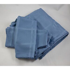 Vintage Blue Patterned Oblong Tablecloth + 4 Napkins  60" x 84"